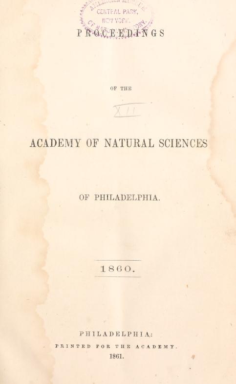 Media type: text; Lea 1860 Description: Proceedings of the Academy of Natural Sciences of Philadelphia, vol. XII;